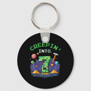 7th Birthday Gamer Pixel Creepin Into 7 Video Game Keychain