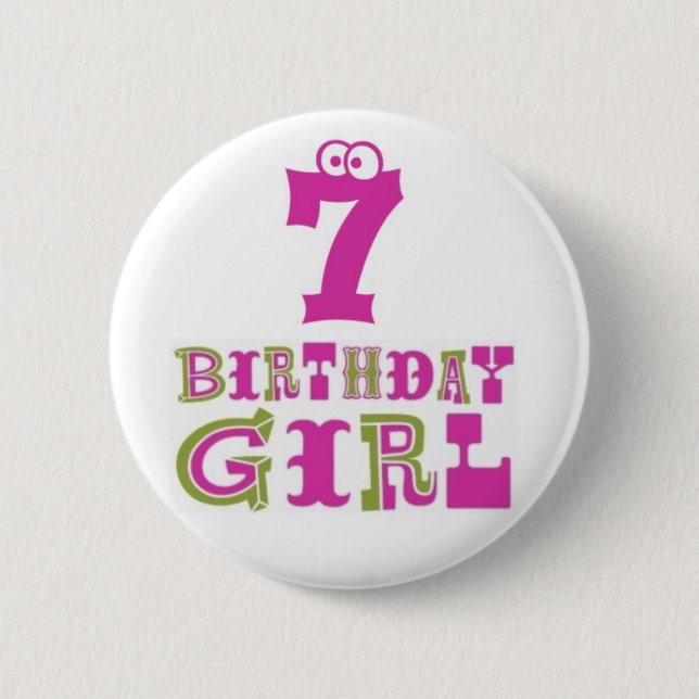 7th Birthday Girl Button Badge (Front)