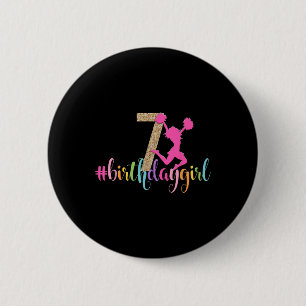 7th Birthday Girl Cheerleader Rainbow Cheerleading 2 Inch Round Button