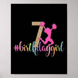 7th Birthday Girl Cheerleader Rainbow Cheerleading Poster