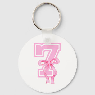 7th Birthday Girl Coquette Nk Bows Seven Years Old Keychain