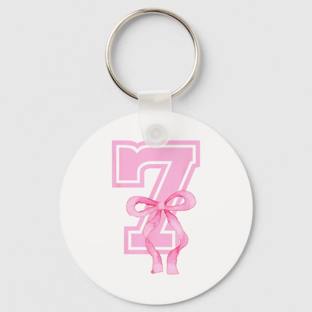 7th Birthday Girl Coquette Nk Bows Seven Years Old Keychain (Front)