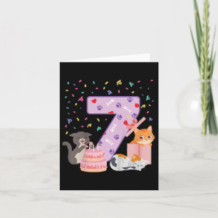 7th Birthday Girl Cute Cat Outfit 7 Years Old Bday Card