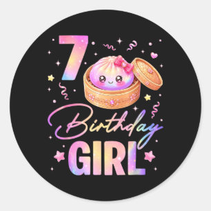 7th Birthday Girl Cute Dumpling Kawaii Anime 7 Classic Round Sticker