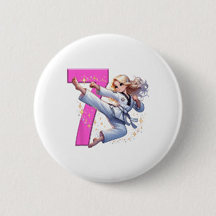 7th Birthday Girl Martial Arts Party Taekwondo Kar 2 Inch Round Button