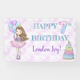 7th Birthday Girl Princess Lavender Turquoise Banner