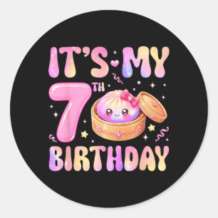 7th Birthday Girl Rainbow Dumpling Kawaii Anime 7 Classic Round Sticker