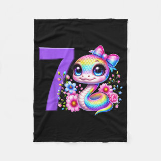 7th Birthday Girl Snake Party Rainbow Coquette Bow Fleece Blanket