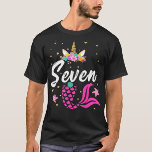 7th Birthday Girl Unicorn Mermaid Tail 7 Years Ol T-Shirt