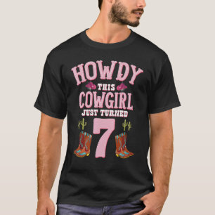 7th Birthday Girls Cowgirl Howdy Western Themed Bi T-Shirt