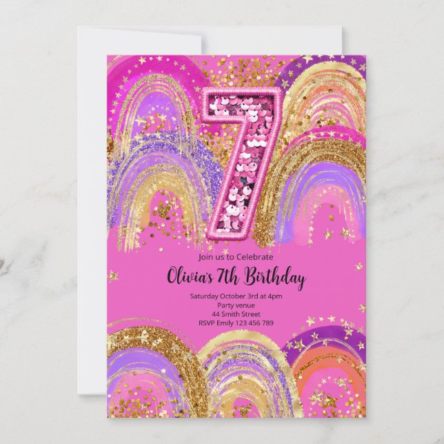 7th Birthday Girls Invitation (Devant)