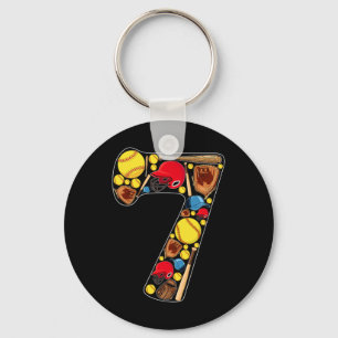 7th Birthday Girls Softll Theme 7 Year Old Birthda Keychain