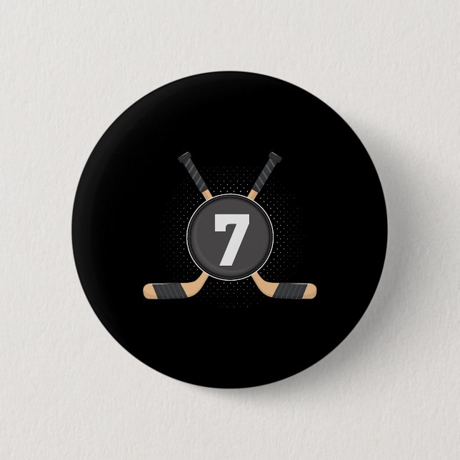 7th Birthday Ice Hockey 7 Years Old Themed Birthda 2 Inch Round Button (Front)