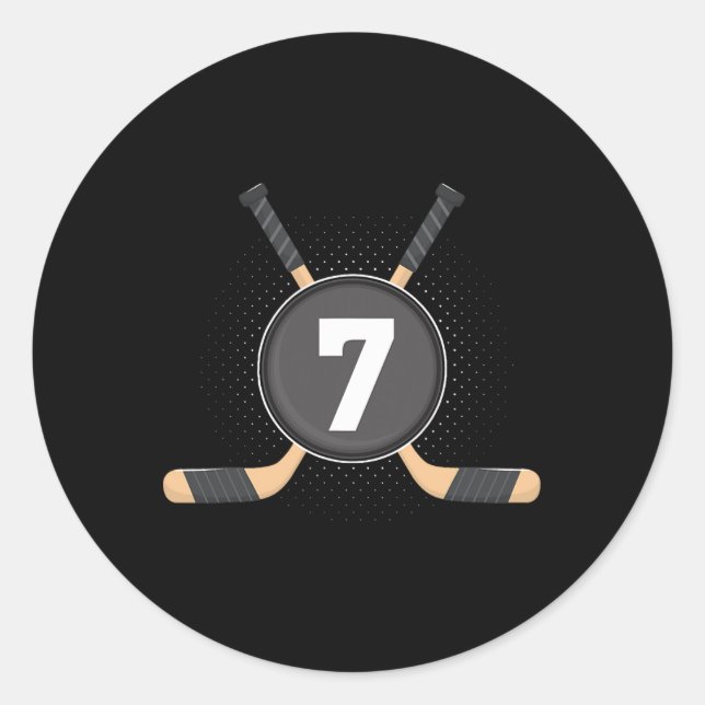 7th Birthday Ice Hockey 7 Years Old Themed Birthda Classic Round Sticker (Front)