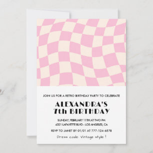 7th birthday invitations Chequered Retro Pink 