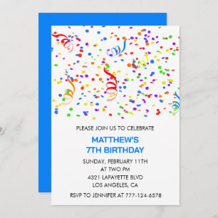 7th birthday invitations Confetti Rainbow Boy