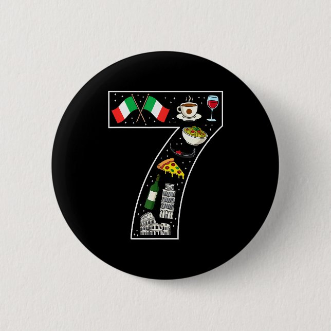 7th Birthday Italian Culture 7 Year Old Italy Flag 2 Inch Round Button (Front)