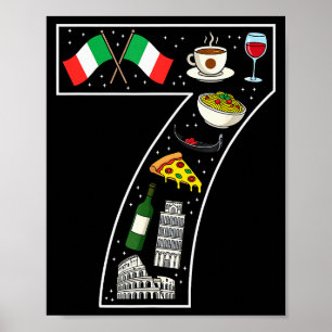 7th Birthday Italian Culture 7 Year Old Italy Flag Poster