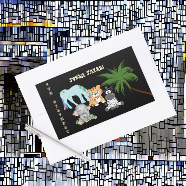 7th Birthday Jungle Safari Elephant Zebra Unicorn  Sticker (7th Birthday Jungle Safari Elephant Zebra Unicorn Rectangular Sticker)