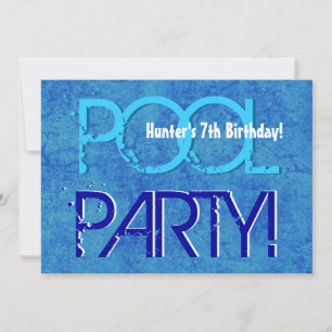 7th Birthday Kid's Pool Party Blue White V07 Invitation