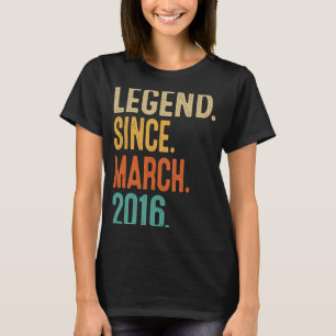7th Birthday Legend Since March 2016 7 Year Old T-Shirt