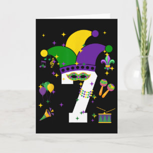 7th Birthday Mardi Gras Themed 7 Years Old Boys Ki Card