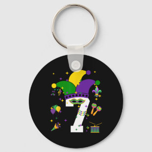 7th Birthday Mardi Gras Themed 7 Years Old Boys Ki Keychain