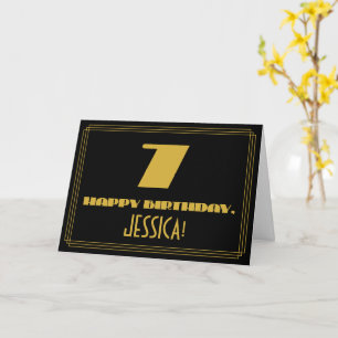 7th Birthday: Name + Art Deco Inspired Look "7" Card