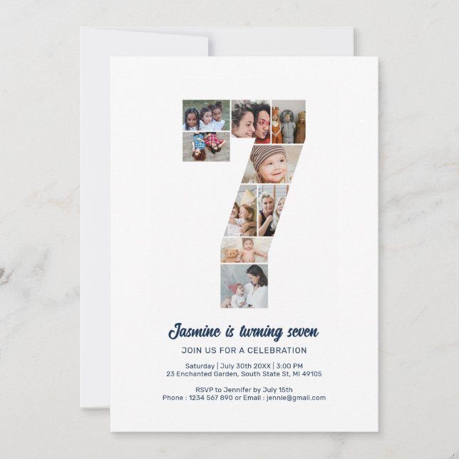7th Birthday Number 7 Custom Photo Collage Invitation (Front)