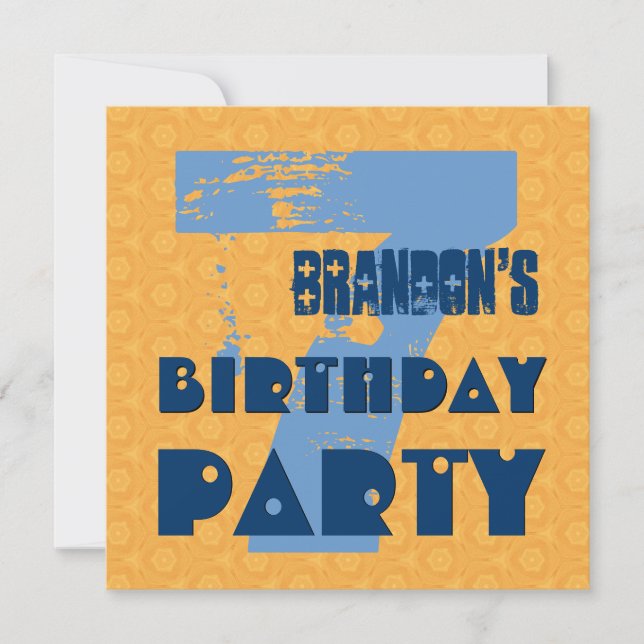 7th Birthday Party 7 Year Old Grunge Design V2 Invitation (Front)