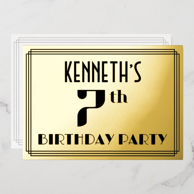 7th Birthday Party: Art Deco Look “7” and Name (Front/Back)
