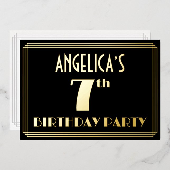 7th Birthday Party: Art Deco Look “7”, w/ Name (Front/Back)