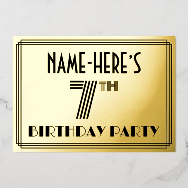 7th Birthday Party — Art Deco Style “7” & Name (Front)