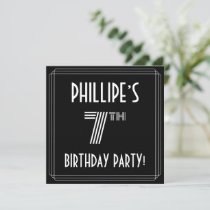 7th Birthday Party: Art Deco Style w/ Custom Name Invitation