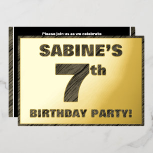 7th Birthday Party — Bold, Faux Wood Grain Text