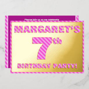 7th Birthday Party — Bold, Fun, Pink Stripes # 7