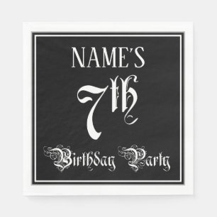7th Birthday Party — Fancy Script + Custom Name Napkin