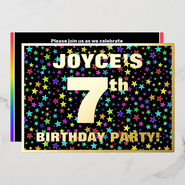 7th Birthday Party — Fun, Colorful Stars Pattern (Front/Back)
