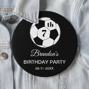 7th Birthday Party Soccer Black Boys Sports 6 Inch Round Button