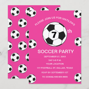 7th Birthday Party Soccer Pink Girls Sports Invitation