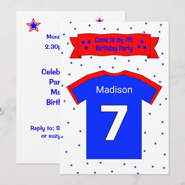 7th birthday personalized party invitation (Front/Back)