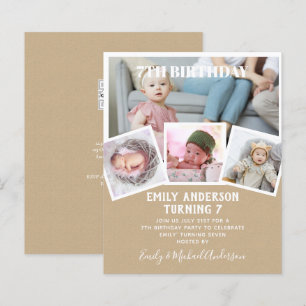 7TH Birthday Photo Collage Invite Boy Girl Mixed