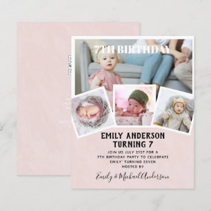 7TH Birthday Photo Collage Invite Boy Girl Mixed