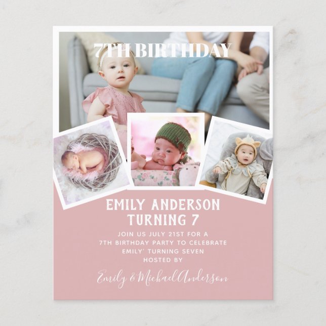 7TH Birthday Photo Collage Invite Boy Girl Mixed Flyer (Front)