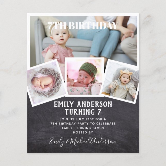7TH Birthday Photo Collage Invite Boy Girl Mixed Flyer (Front)