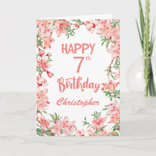 7th Birthday Pink Peach Peonies Watercolor Floral Card