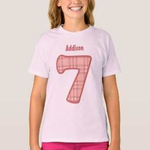7th Birthday PINK PLAID Seven Year Custom V05 T-Shirt