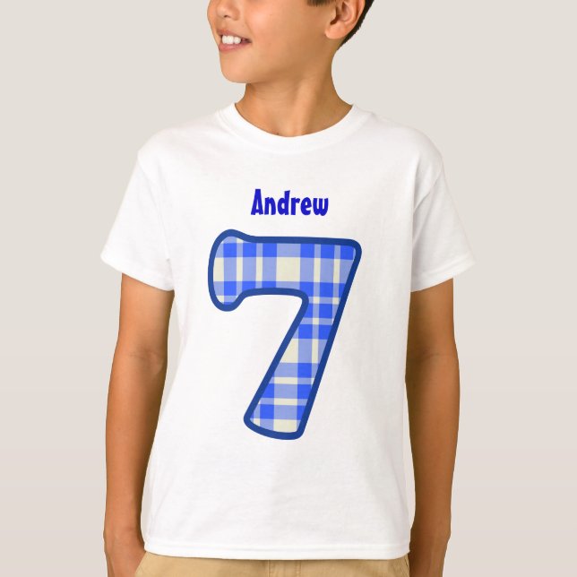7th Birthday PLAID Seven Year Custom V02 T-Shirt (Front)