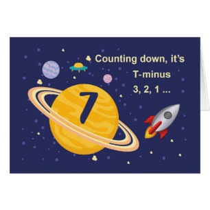 7th Birthday Planets in Outer Space with Rocket