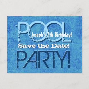 7th Birthday Pool Party Save the Date V007 Announcement Postcard